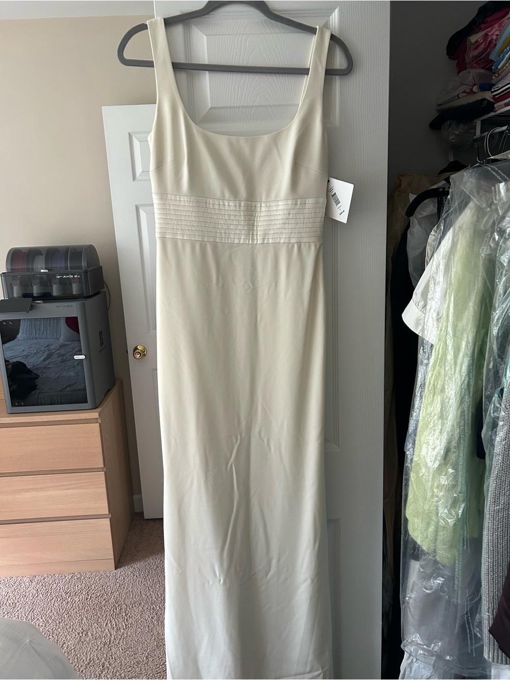 Badgley Mishka Elegant Cream Scoop-Neck Maxi Dress